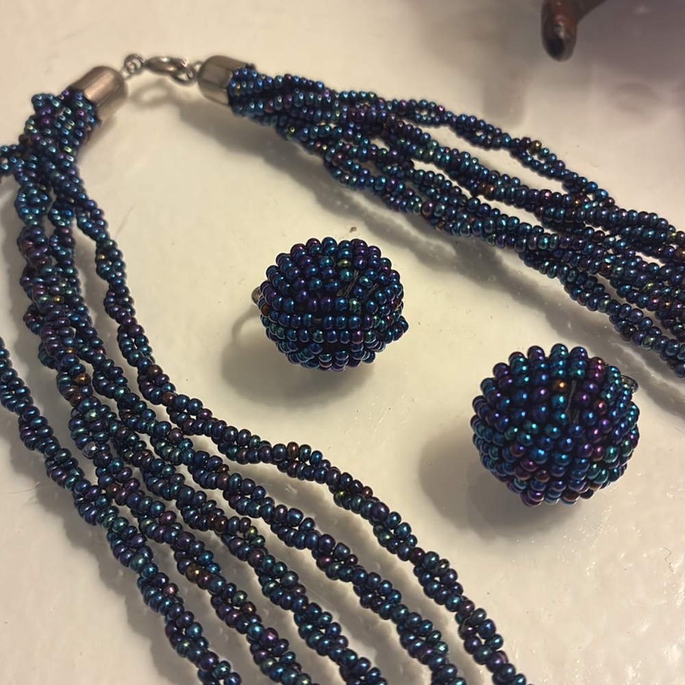Vintage Elegant Beaded Necklace and Earring Set